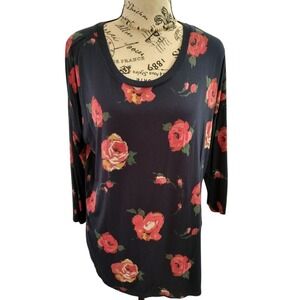 Babaton Navy Floral Rose Print 3/4 Sleeve High-Low Tunic Top Small R